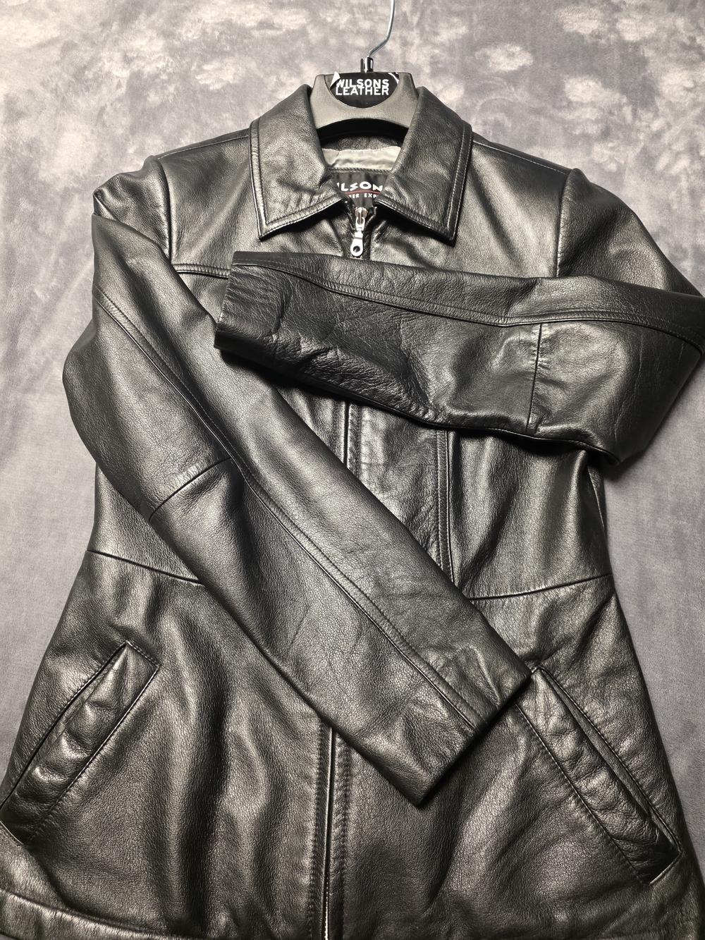 VTG 90s Wilsons Leather Fitted Zip Up Jacket Black S
